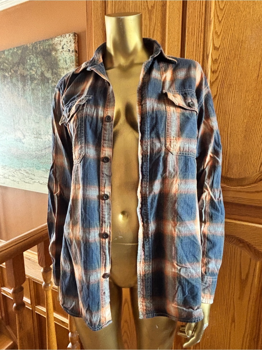RedHead Blue and Orange Plaid Shirt